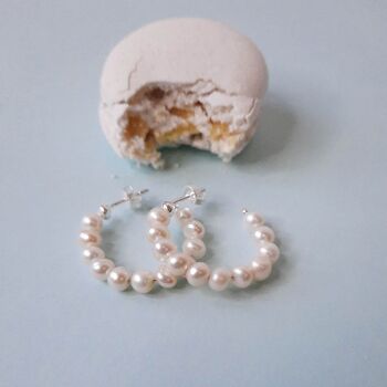 Boucles d'oreilles Créoles perle IMPRESSION Argenté & Perles de culture 4