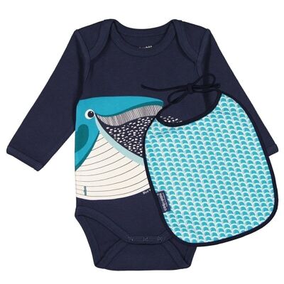 Whale baby bodysuit and bib set