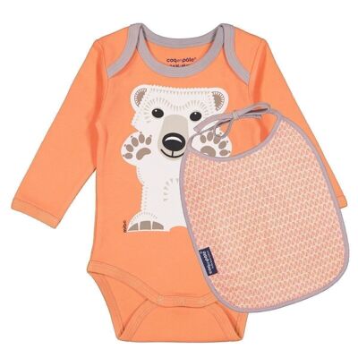 Polar Bear long-sleeved bodysuit and bib set