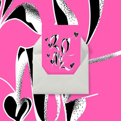 LOVE – Illustrated lettering LOVE Greeting Card – PINK/B/W