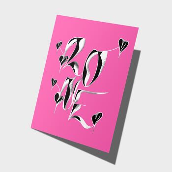 LOVE – Illustrated lettering LOVE Greeting Card – PINK/B/W 2