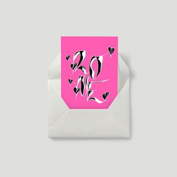 LOVE – Illustrated lettering LOVE Greeting Card – PINK/B/W 3