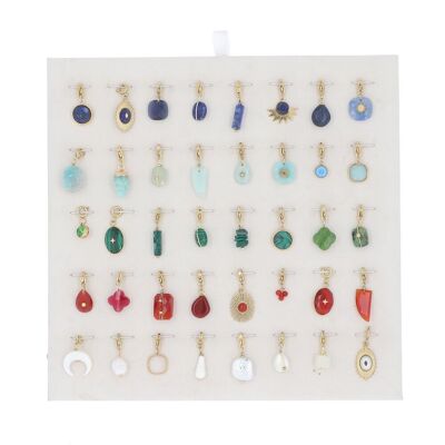 Kit of 40 stainless steel charms - multicolor gold - natural stone