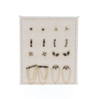 Kit de 16 pares de aretes de acero inoxidable - oro negro - FREE DISPLAY / KIT-BO15-0450-D-BLACK