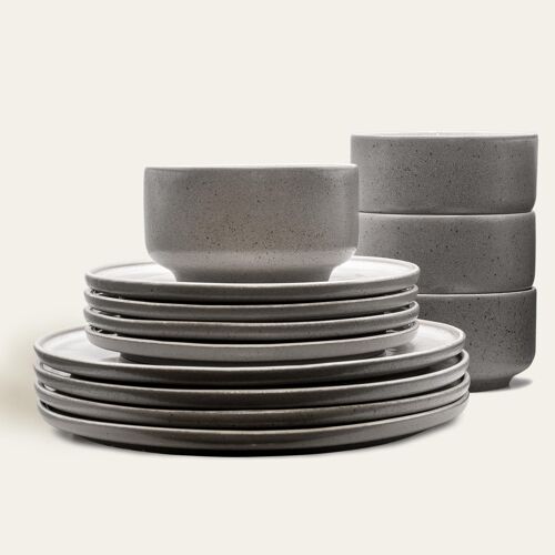 Lunch-Set Ddoria - Granit Grau (Teller, Schüssel) - EDDA stoneware - Geschirrset - Steingut - Made in Portugal - Raised in the Alps