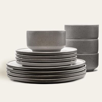 Lunch set Ddoria - Granite Gray (plate, bowl) - EDDA stoneware - Tableware set - Stoneware - Made in Portugal - Raised in the Alps