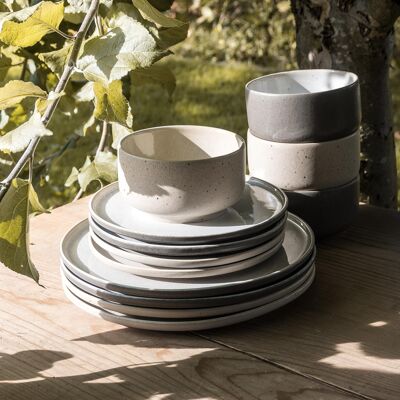 Lunch set mixed - gray & beige (plate, bowl) - EDDA stoneware - tableware set - stoneware - Made in Portugal - Raised in the Alps