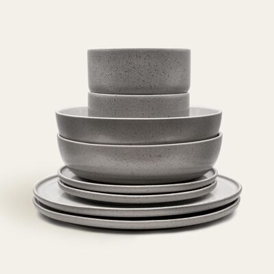 Multi-piece set Ddoria - granite gray (plate, bowl, bowl) - EDDA stoneware - tableware set - Made in Portugal - Raised in the Alps