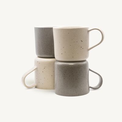 Set de tasses mixte - gris & beige (ø 8 x 9 cm, 0,35l) - Grès EDDA - grès - vaisselle - Fabriqué au Portugal - Élevé dans les Alpes