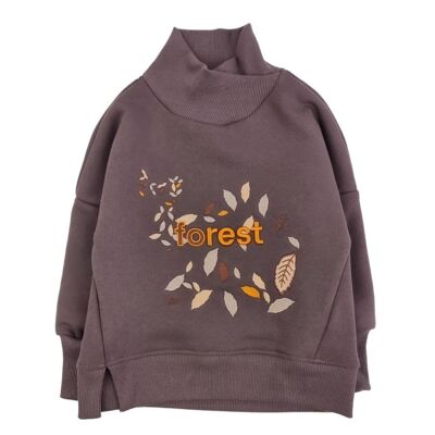 Sweat col roulé enfant - broderie 3D marron