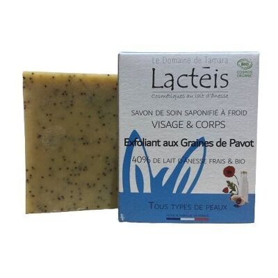 COSMOS ORGANIC soap with 40% fresh and ORGANIC donkey milk - Cold saponified - Exfoliating with poppy seeds