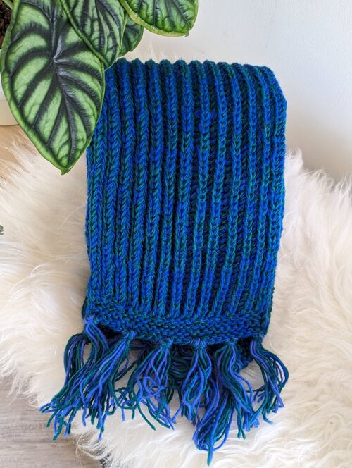 Fisherman's Rib Knit Scarf - Blue/Green