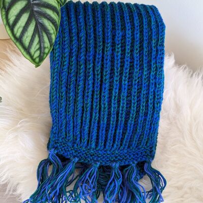 Écharpe en tricot côtelé de pêcheur - Bleu/Vert