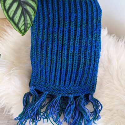 Fisherman's Rib Knit Scarf - Blue/Green