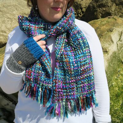 Chunky Tweed Winter Scarf - Turquoise