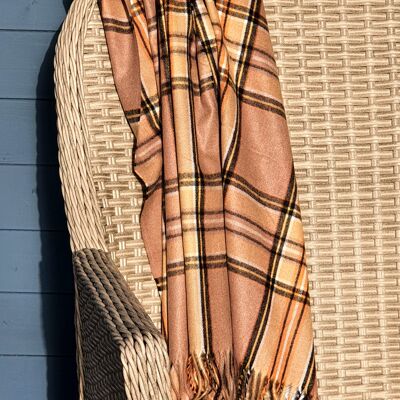 Écharpe de couverture à carreaux / tartan - Camel