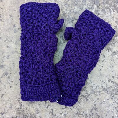 Chauffe-poignets au crochet violet / Mitaines sans doigts