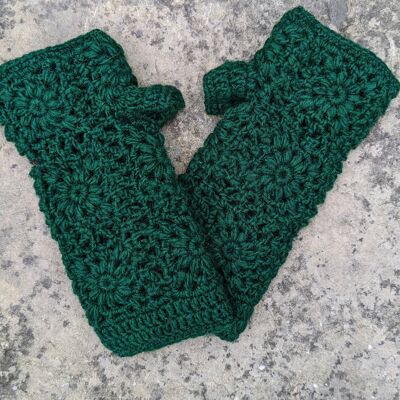 Chauffe-poignets au crochet olive / Mitaine sans doigts