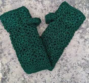 Chauffe-poignets au crochet olive / Mitaine sans doigts