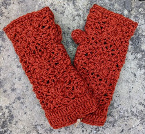 Cinnamon - Crocheted Wrist Warmers / Fingerless Mitt