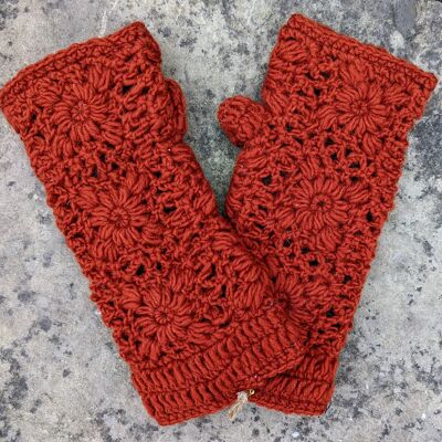 Cinnamon - Crocheted Wrist Warmers / Fingerless Mitt