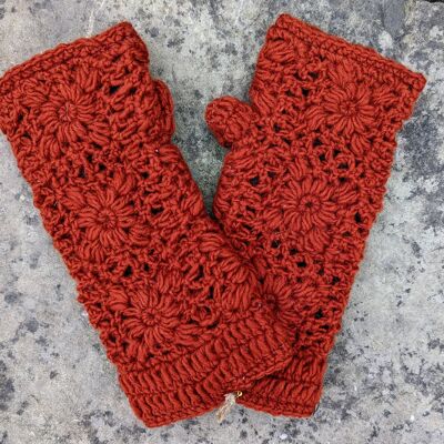 Cinnamon - Crocheted Wrist Warmers / Fingerless Mitt