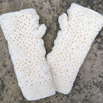 Artic Frost - Chauffe-poignets au crochet / Mitaines sans doigts