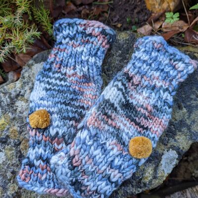 Knitted Pom Pom Mitts - Charcoal