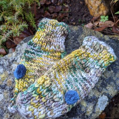 Gestrickte Pom Pom Mitts – Citrin