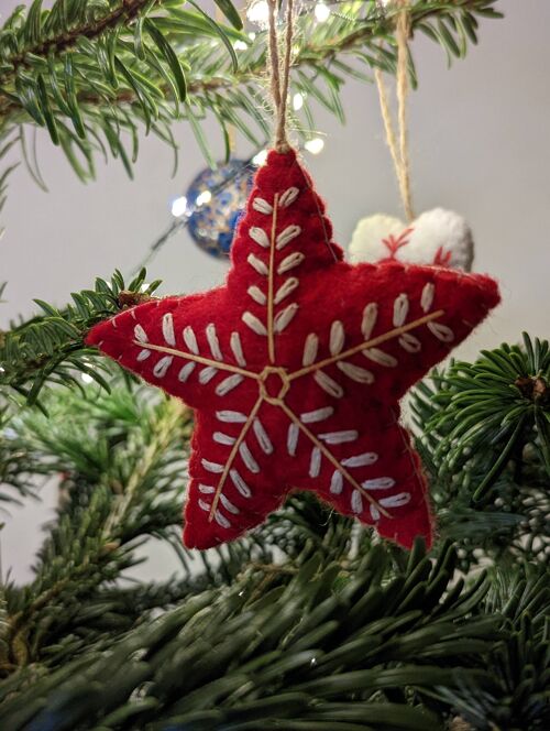 Felt Embroidered Christmas Star - Red