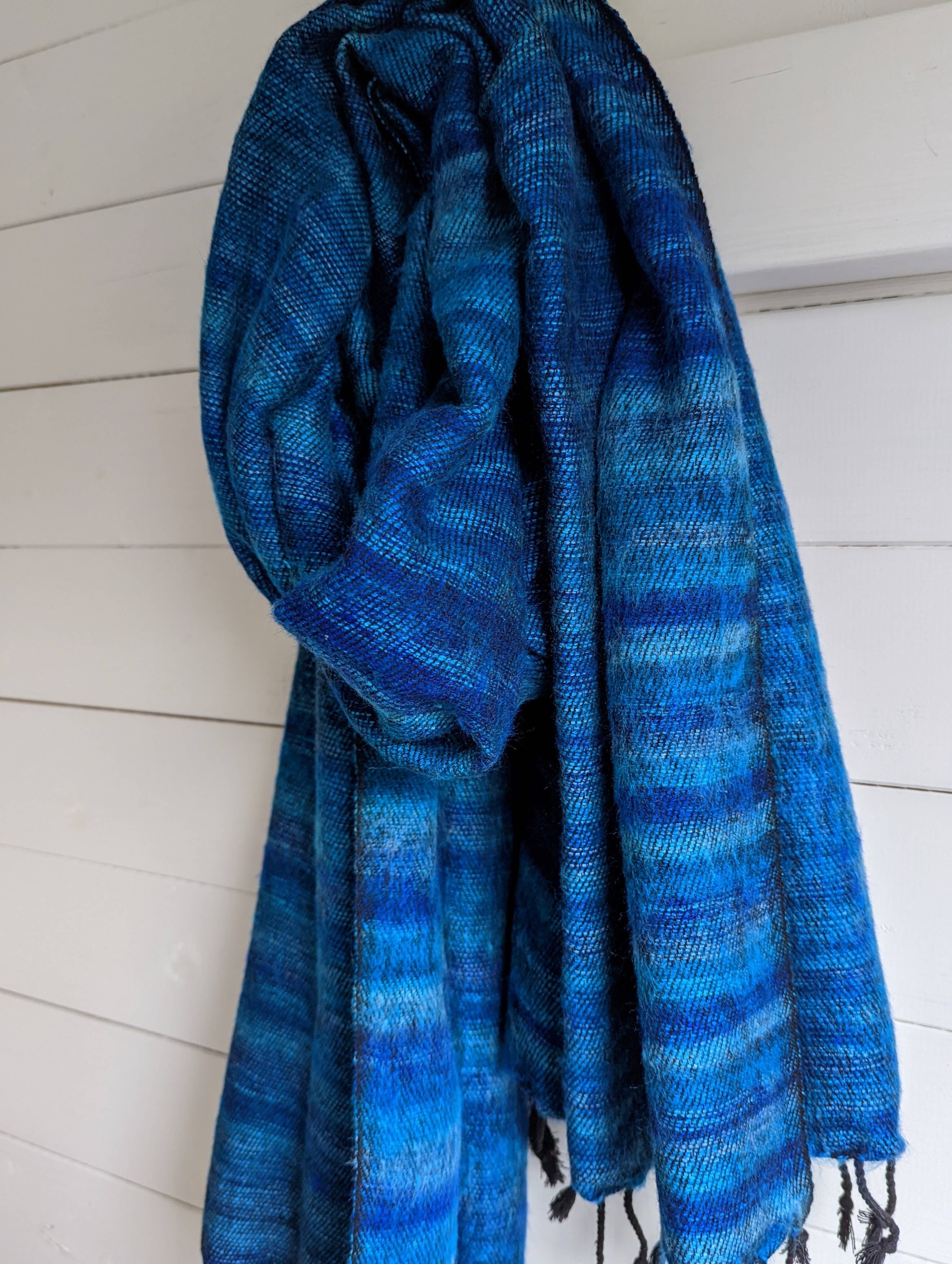 Scialli nepalesi a righe Ombre - Turchese