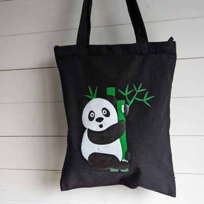 Bolso tote serigrafiado de lona de algodón con oso panda