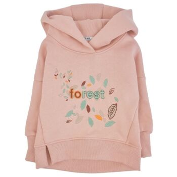 Sweat à capuche broderie enfant 3D beige 1