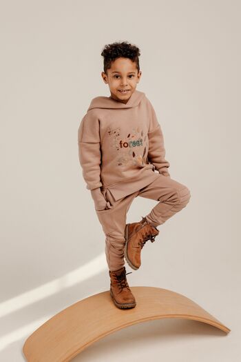 Sweat à capuche broderie enfant 3D beige 4