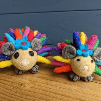 Felted Multi Bright Rainbow Hedgehog