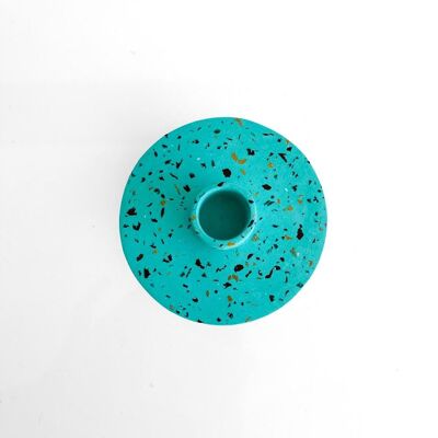 Candle holder concrete round mint speckle