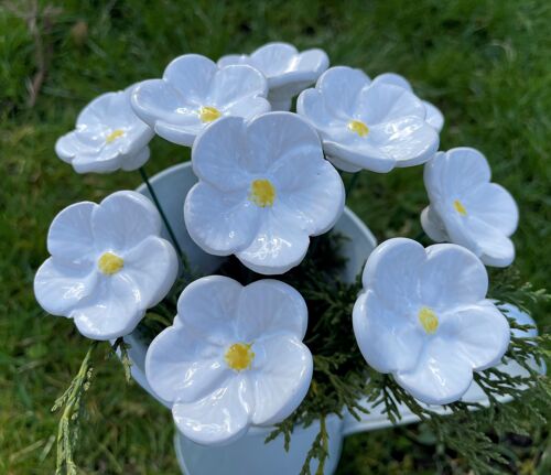 White Ceramic Flower Cherry Blossoms, Plant stake