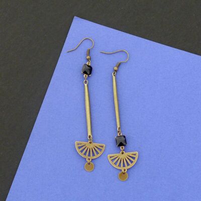 Pendientes largos asimétricos bronce y negro