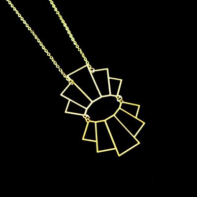 Art Deco golden necklace with graphic fans