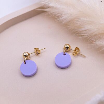 Earrings purple dots made of acrylic in gold - allergy friendly made of stainless steel