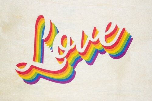 Carte postale en bois- greetings 2 love rainbow