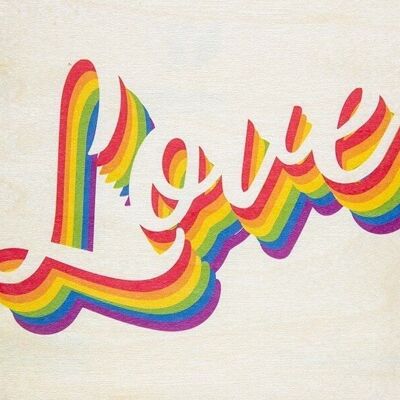 Carte postale en bois- greetings 2 love rainbow