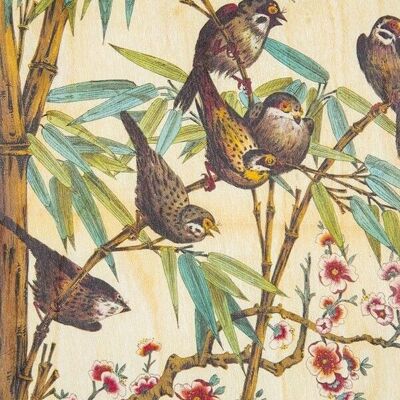 Postal de madera- bnf adornos pájaros en una rama