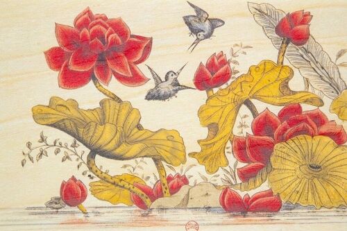 Carte postale en bois- bnf ornements colibris