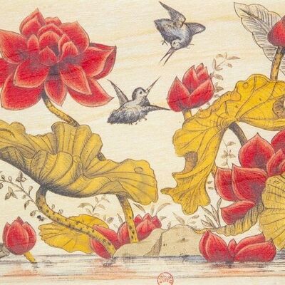 Carte postale en bois- bnf ornements colibris