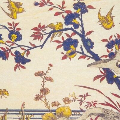Postal de madera- bnf adornos pájaros amarillos