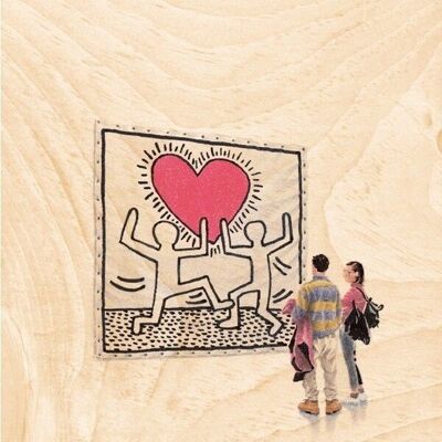 Postkarte aus Holz - Freizeit Keith Haring