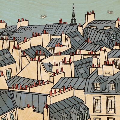 Póster de madera - tejados ilustrados de París