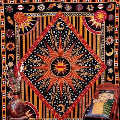 Aakriti Cotton Mandala Tapestry Wall Hanging Bohemian Bedspread Tapestries for Living Room, Home Décor - Orange (L 235 x W 210 Cm), (L92 x W 82 In)