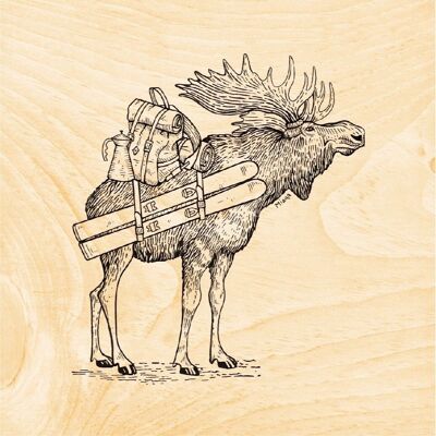 Wooden poster - winter moose